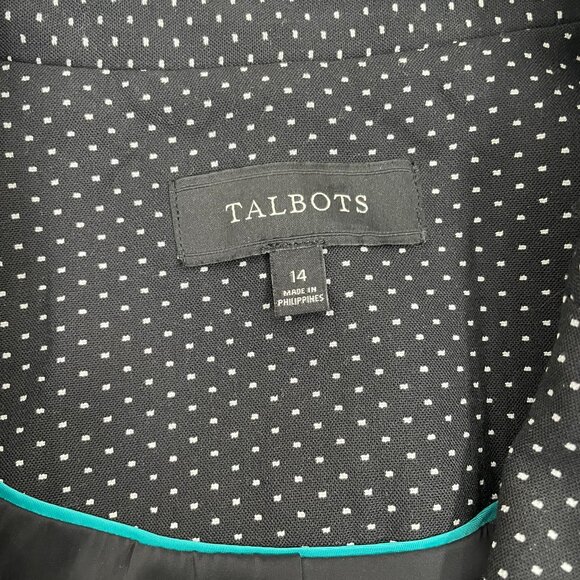 Talbots Womens Wool Blend Polka Dot Two Buttons Blazer Jacket Sz 14 Black/White - Picture 5 of 10